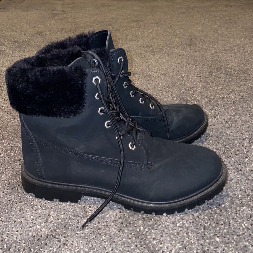 black furry combat boots